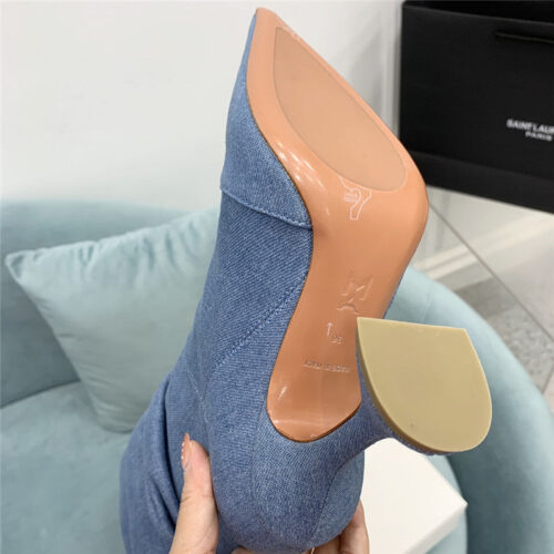 High Quality Luxury Amina Muaddi Wine Glass Heel Pleated High Heel Boots – Style 60707 product detail