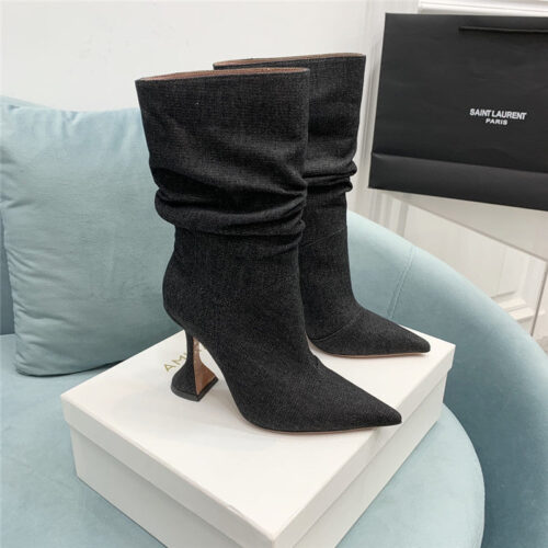 High Quality Luxury Amina Muaddi Wine Glass Heel Pleated High Heel Boots – Style 91779 alternate view