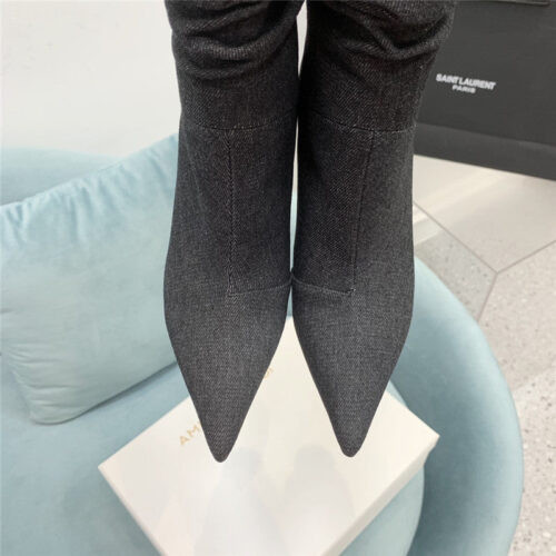 High Quality Luxury Amina Muaddi Wine Glass Heel Pleated High Heel Boots – Style 91779 product detail