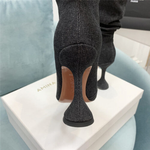 High Quality Luxury Amina Muaddi Wine Glass Heel Pleated High Heel Boots – Style 91779 product detail