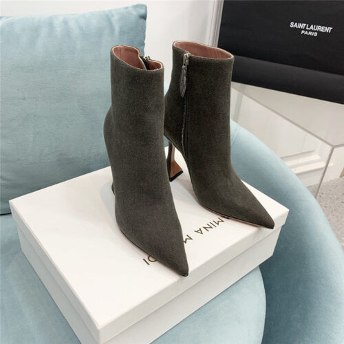 High Quality Luxury Amina Muaddi Wine Glass Heel Pleated High Heel Boots product detail