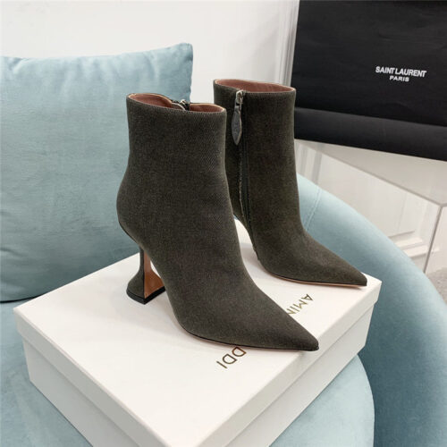 High Quality Luxury Amina Muaddi Wine Glass Heel Pleated High Heel Boots alternate view