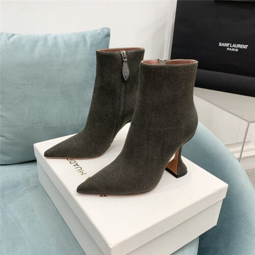 High Quality Luxury Amina Muaddi Wine Glass Heel Pleated High Heel Boots