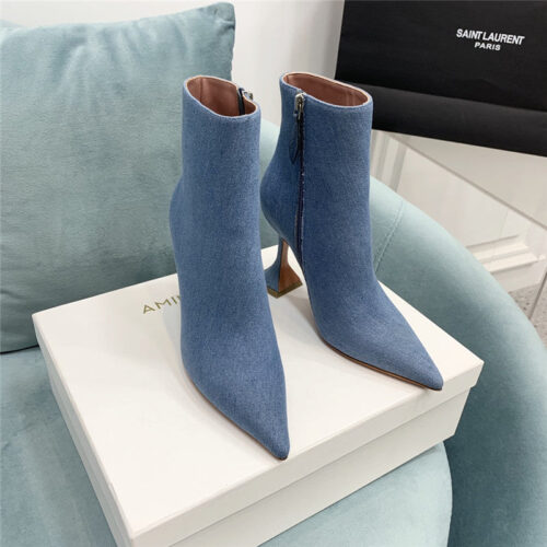 High Quality Luxury Amina Muaddi Wine Glass Heel Pleated High Heel Boots – Style 52227 product detail