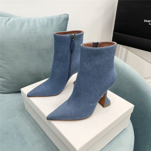 High Quality Luxury Amina Muaddi Wine Glass Heel Pleated High Heel Boots – Style 52227
