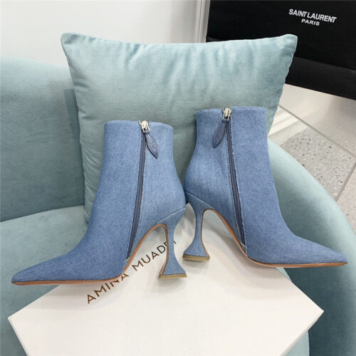 High Quality Luxury Amina Muaddi Wine Glass Heel Pleated High Heel Boots – Style 52227 product detail