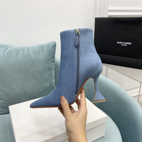 High Quality Luxury Amina Muaddi Wine Glass Heel Pleated High Heel Boots – Style 52227 product detail