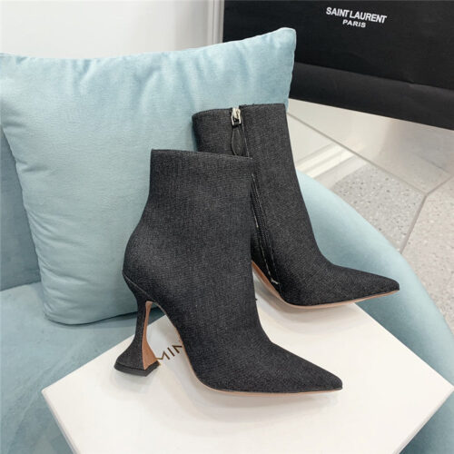 High Quality Luxury Amina Muaddi Wine Glass Heel Pleated High Heel Boots – Style 50531 product detail