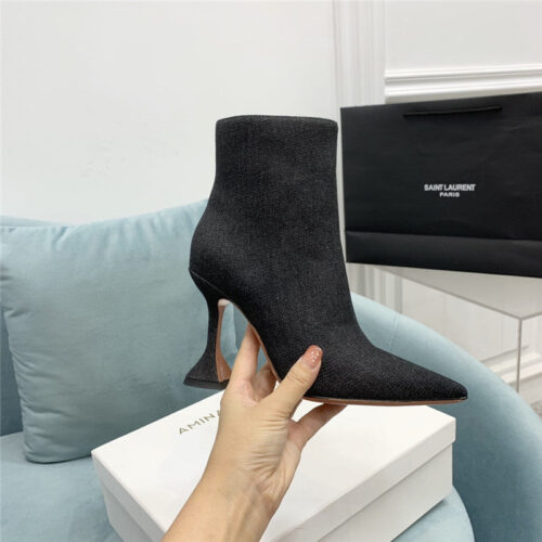 High Quality Luxury Amina Muaddi Wine Glass Heel Pleated High Heel Boots – Style 50531 product detail