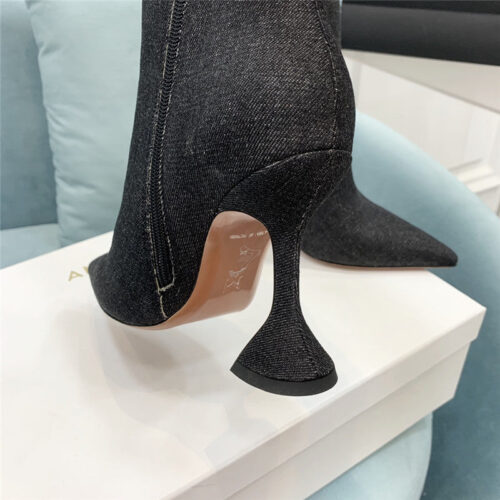 High Quality Luxury Amina Muaddi Wine Glass Heel Pleated High Heel Boots – Style 50531 product detail