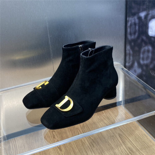 High Quality Luxury Dior Thick Heel Square Toe Womens Short Boots – Style 84582 alternate view