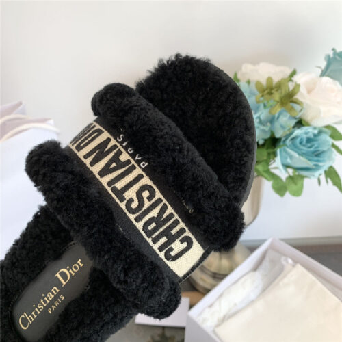 High Quality Luxury Dior Embroidered Fur Slippers – Style 08070 product detail