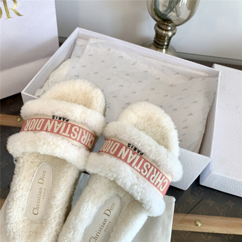 High Quality Luxury Dior Embroidered Fur Slippers – Style 73606 product detail