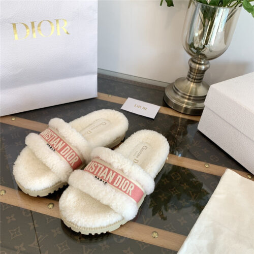 High Quality Luxury Dior Embroidered Fur Slippers – Style 73606 product detail
