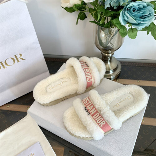 High Quality Luxury Dior Embroidered Fur Slippers – Style 73606 product detail