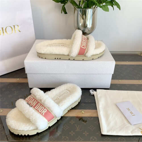 High Quality Luxury Dior Embroidered Fur Slippers – Style 73606 product detail