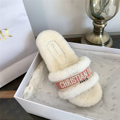 High Quality Luxury Dior Embroidered Fur Slippers – Style 73606 product detail