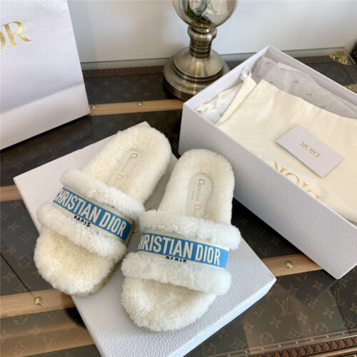 High Quality Luxury Dior Embroidered Fur Slippers – Style 70214 alternate view