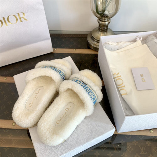 High Quality Luxury Dior Embroidered Fur Slippers – Style 70214 product detail