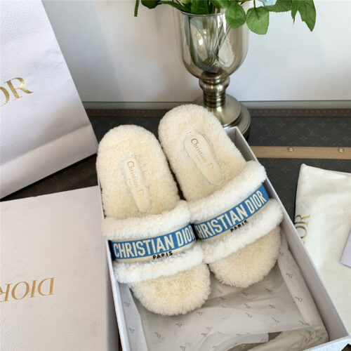 High Quality Luxury Dior Embroidered Fur Slippers – Style 70214 product detail