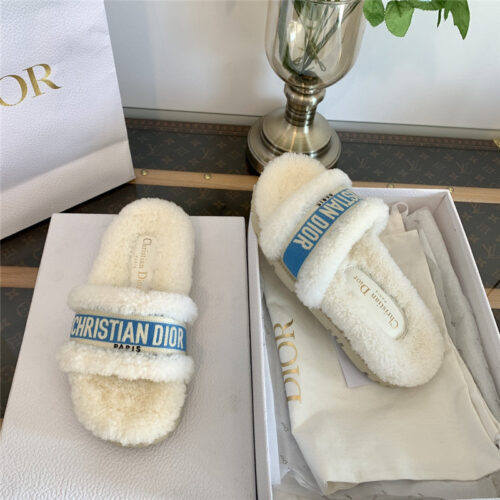 High Quality Luxury Dior Embroidered Fur Slippers – Style 70214 product detail