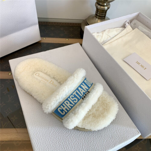 High Quality Luxury Dior Embroidered Fur Slippers – Style 70214 product detail