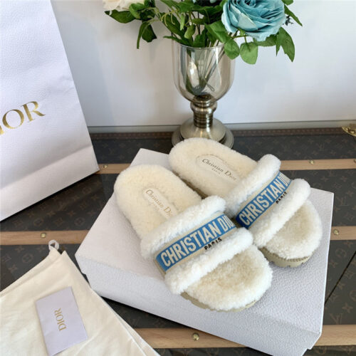 High Quality Luxury Dior Embroidered Fur Slippers – Style 70214