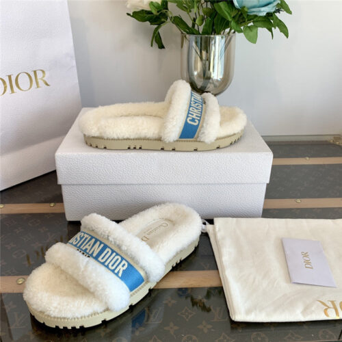 High Quality Luxury Dior Embroidered Fur Slippers – Style 70214 product detail