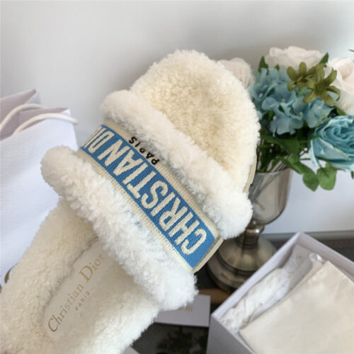 High Quality Luxury Dior Embroidered Fur Slippers – Style 70214 product detail