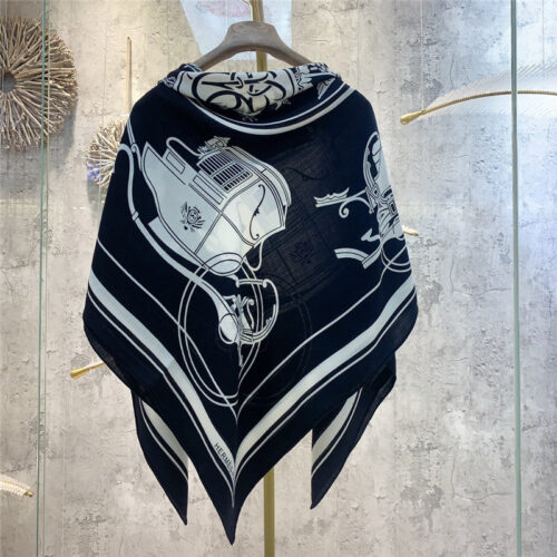 High Quality Luxury Hermes Luxury Carriage Sketch Version 140 Cm Shawl – Style 26214 alternate view