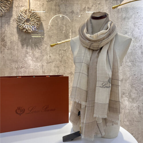 High Quality Luxury Loro Piana Silver Thread Color Block Striped Long Scarf – Style 26619