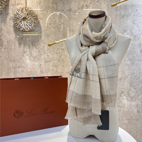 High Quality Luxury Loro Piana Silver Thread Color Block Striped Long Scarf – Style 26619 alternate view