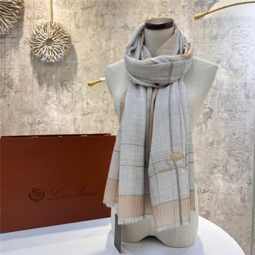 High Quality Luxury Loro Piana Silver Thread Color Block Striped Long Scarf – Style 26621 alternate view