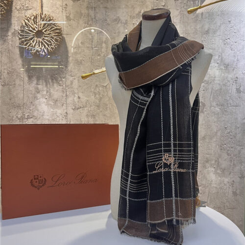 High Quality Luxury Loro Piana Silver Thread Color Block Striped Long Scarf alternate view