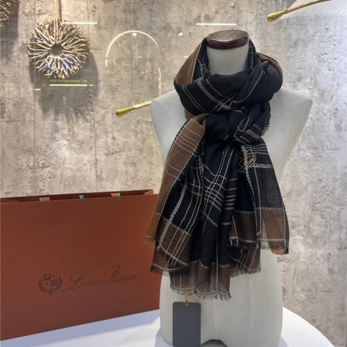 High Quality Luxury Loro Piana Silver Thread Color Block Striped Long Scarf