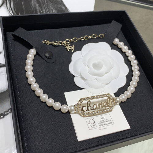 High Quality Luxury Chanel Calligraphy Letter Pearl Necklace alternate view