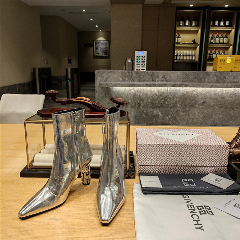 High Quality Luxury Givenchy G Heel Small Square Toe Short Boots