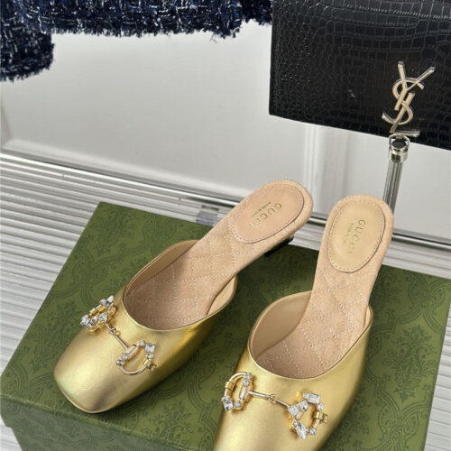 High Quality Luxury Gucci New Horsebit Toe Thick Heel Half Slippers alternate view