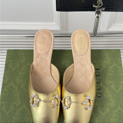 High Quality Luxury Gucci New Horsebit Toe Thick Heel Half Slippers product detail