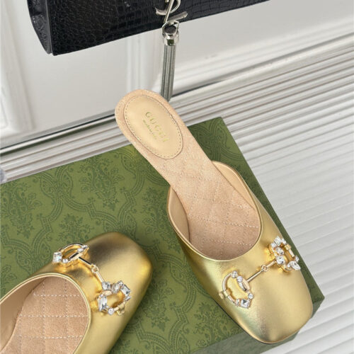 High Quality Luxury Gucci New Horsebit Toe Thick Heel Half Slippers product detail