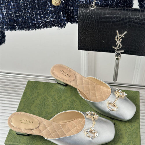 High Quality Luxury Gucci New Horsebit Toe Thick Heel Half Slippers – Style 05747