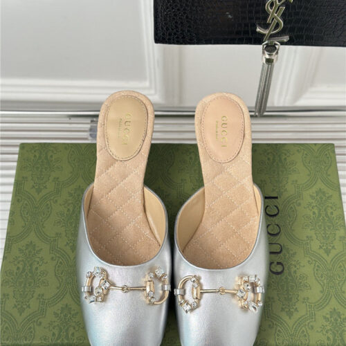High Quality Luxury Gucci New Horsebit Toe Thick Heel Half Slippers – Style 05747 product detail