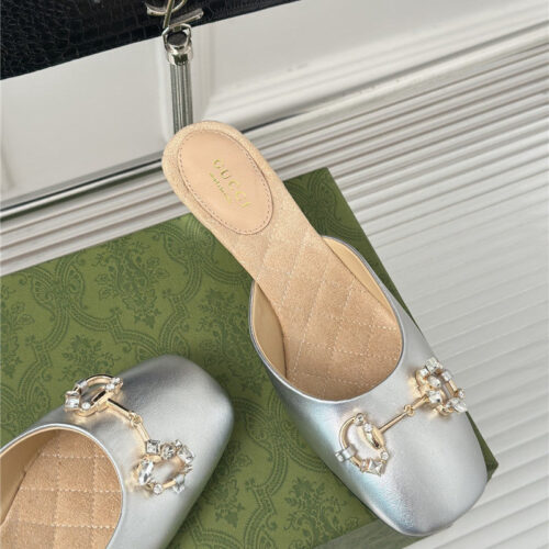High Quality Luxury Gucci New Horsebit Toe Thick Heel Half Slippers – Style 05747 product detail