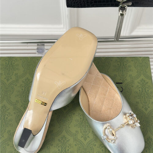 High Quality Luxury Gucci New Horsebit Toe Thick Heel Half Slippers – Style 05747 product detail