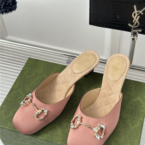 High Quality Luxury Gucci New Horsebit Toe Thick Heel Half Slippers – Style 71283 alternate view