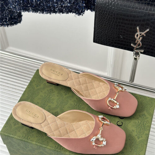 High Quality Luxury Gucci New Horsebit Toe Thick Heel Half Slippers – Style 71283
