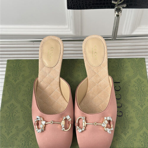 High Quality Luxury Gucci New Horsebit Toe Thick Heel Half Slippers – Style 71283 product detail