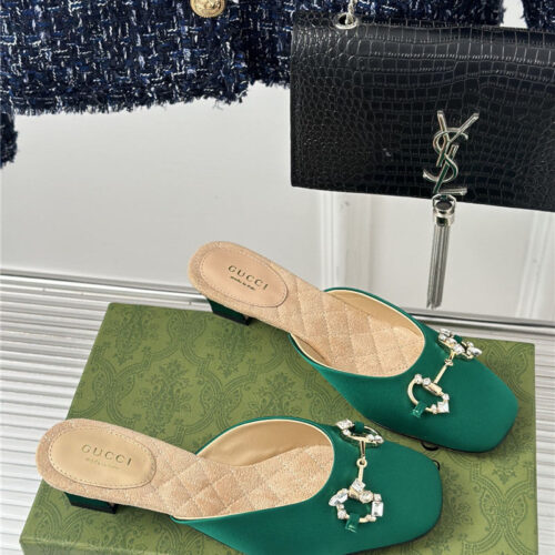 High Quality Luxury Gucci New Horsebit Toe Thick Heel Half Slippers – Style 04051