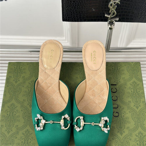 High Quality Luxury Gucci New Horsebit Toe Thick Heel Half Slippers – Style 04051 product detail