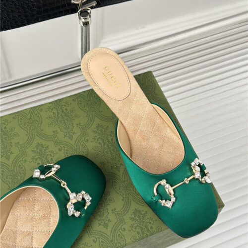 High Quality Luxury Gucci New Horsebit Toe Thick Heel Half Slippers – Style 04051 product detail